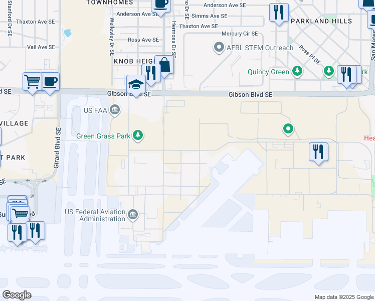 map of restaurants, bars, coffee shops, grocery stores, and more near 3725 Aberdeen Drive Southeast in Albuquerque