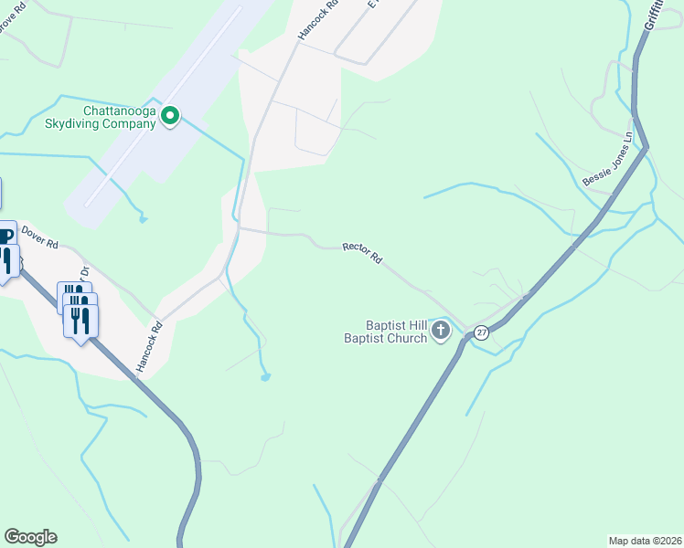 map of restaurants, bars, coffee shops, grocery stores, and more near 571 Rector Road in Jasper