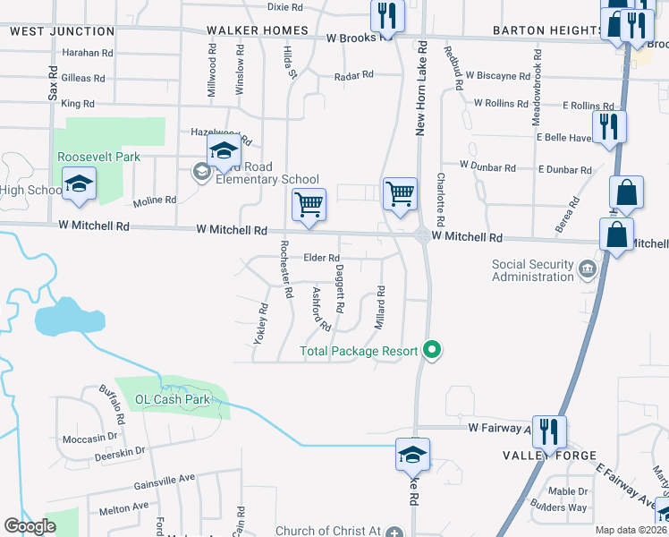 map of restaurants, bars, coffee shops, grocery stores, and more near 3437 Daggett Road in Memphis