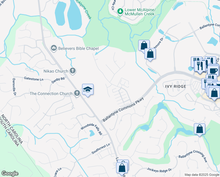 map of restaurants, bars, coffee shops, grocery stores, and more near 11217 Grahamwood Place in Charlotte
