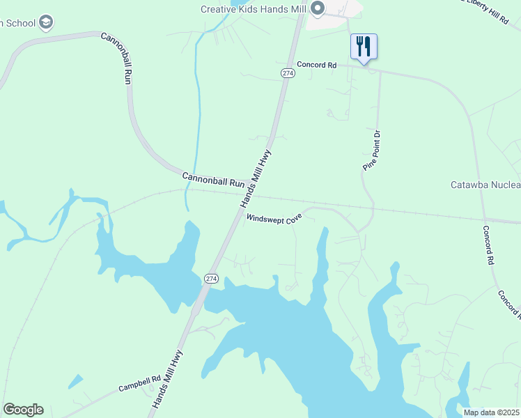 map of restaurants, bars, coffee shops, grocery stores, and more near 3193 Hands Mill Highway in York