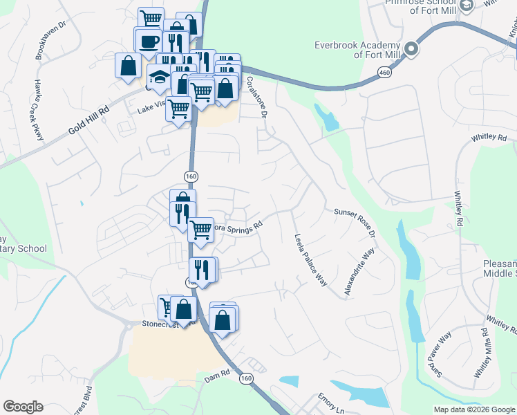 map of restaurants, bars, coffee shops, grocery stores, and more near 984 Copperstone Lane in Fort Mill