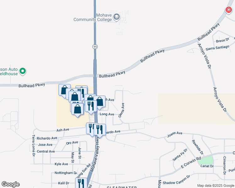 map of restaurants, bars, coffee shops, grocery stores, and more near 1803 North Avenue in Bullhead City