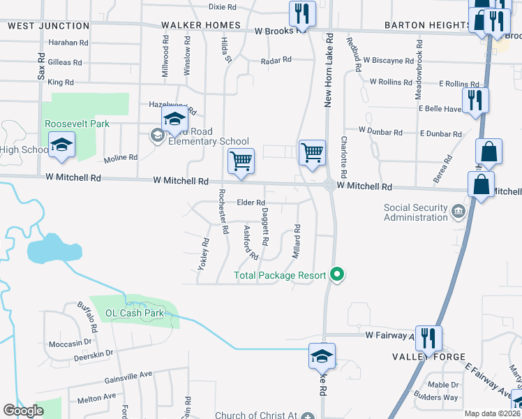 map of restaurants, bars, coffee shops, grocery stores, and more near 3437 Daggett Road in Memphis