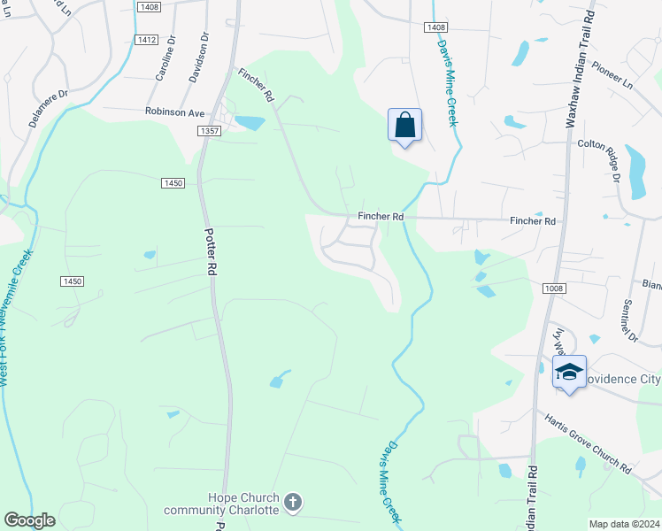 map of restaurants, bars, coffee shops, grocery stores, and more near 5819 Parkstone Drive in Matthews