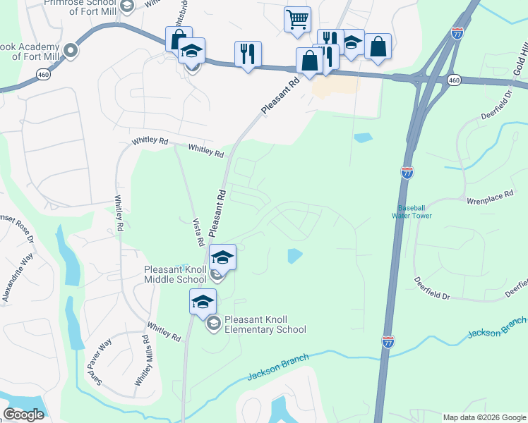 map of restaurants, bars, coffee shops, grocery stores, and more near 1801-1933 Vista Rd in Fort Mill