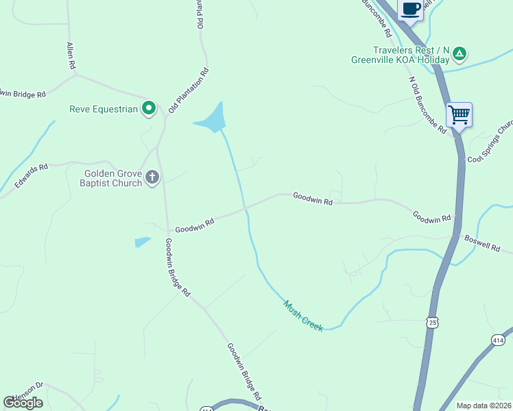 map of restaurants, bars, coffee shops, grocery stores, and more near 295 Goodwin Road in Travelers Rest
