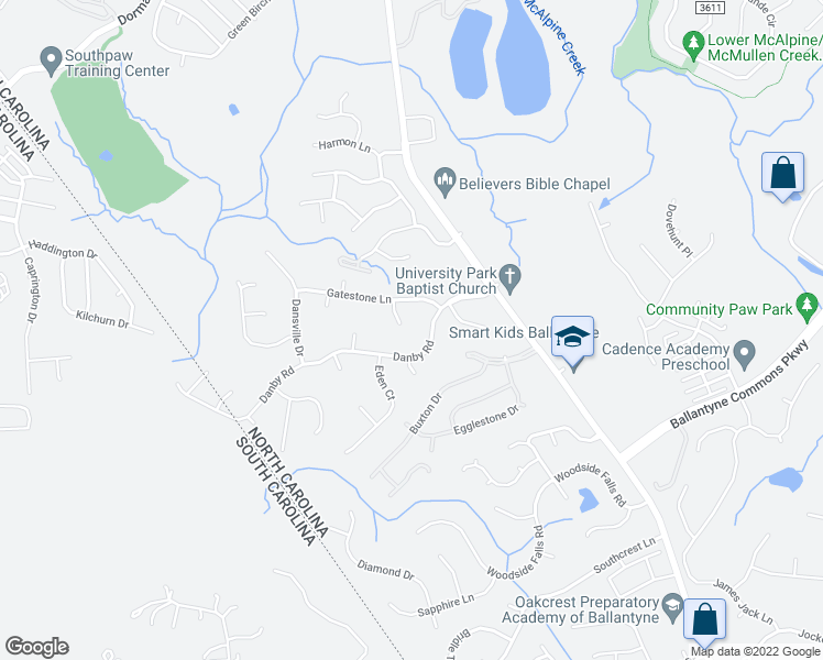 map of restaurants, bars, coffee shops, grocery stores, and more near 12101 Cotton Lane in Pineville