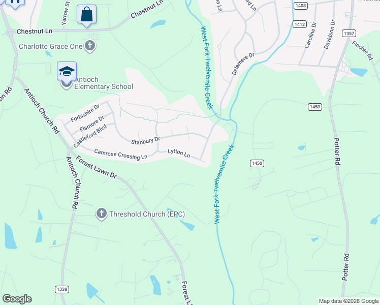 map of restaurants, bars, coffee shops, grocery stores, and more near 1117 Lytton Lane in Matthews