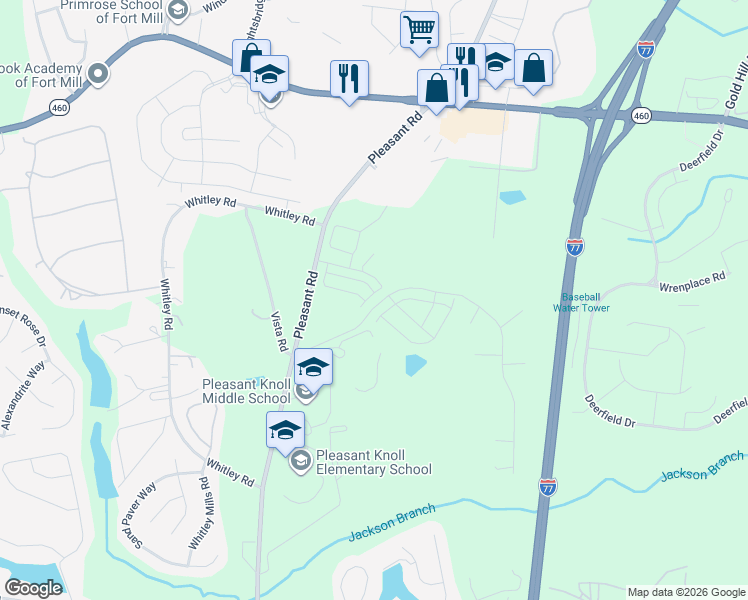 map of restaurants, bars, coffee shops, grocery stores, and more near 1801-1933 Vista Rd in Fort Mill