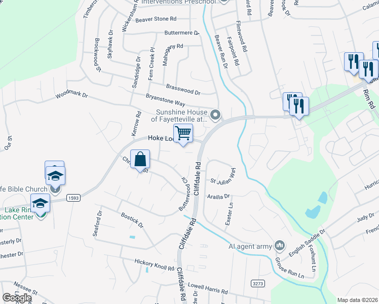 map of restaurants, bars, coffee shops, grocery stores, and more near 1435 Hoke Loop Road in Fayetteville