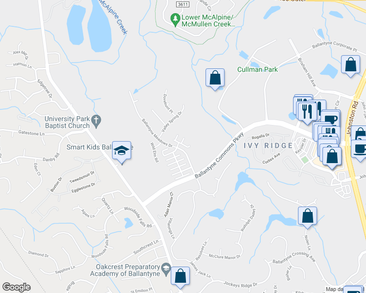 map of restaurants, bars, coffee shops, grocery stores, and more near 14230 Richmond Park Avenue in Charlotte