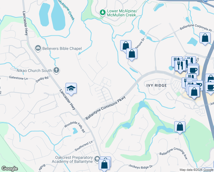 map of restaurants, bars, coffee shops, grocery stores, and more near 14230 Richmond Park Avenue in Charlotte