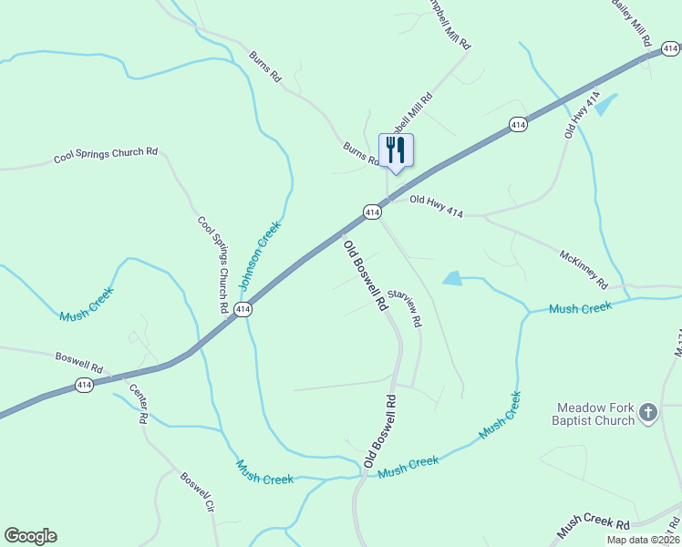 map of restaurants, bars, coffee shops, grocery stores, and more near 72 Old Boswell Road in Travelers Rest