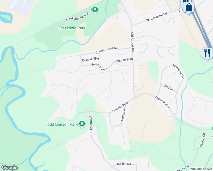 map of restaurants, bars, coffee shops, grocery stores, and more near 104-106 Reinach Lane in New Bern