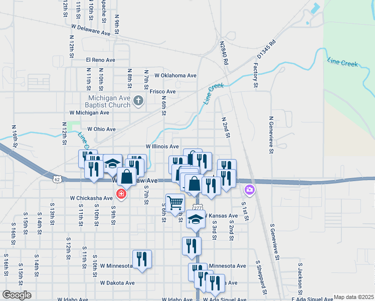map of restaurants, bars, coffee shops, grocery stores, and more near 428 West Illinois Avenue in Chickasha