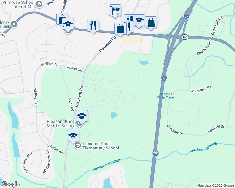 map of restaurants, bars, coffee shops, grocery stores, and more near 1935-2041 Vista Road in Fort Mill