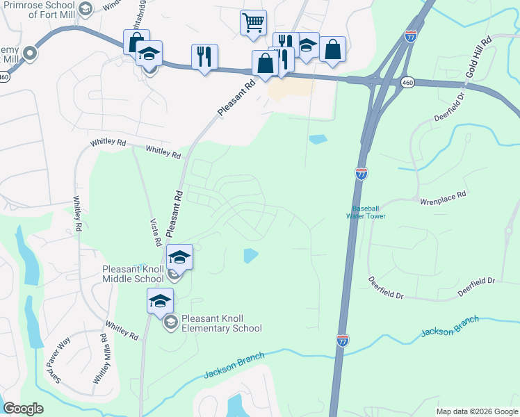 map of restaurants, bars, coffee shops, grocery stores, and more near 1935-2041 Vista Road in Fort Mill