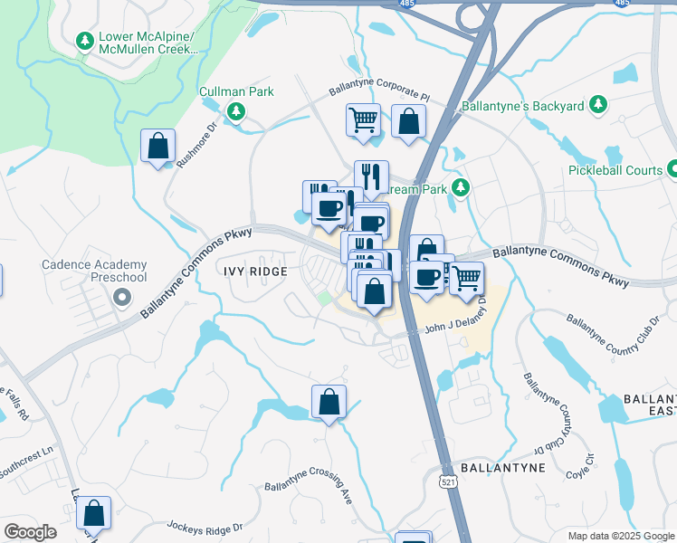 map of restaurants, bars, coffee shops, grocery stores, and more near 14017 Labeau Avenue in Charlotte