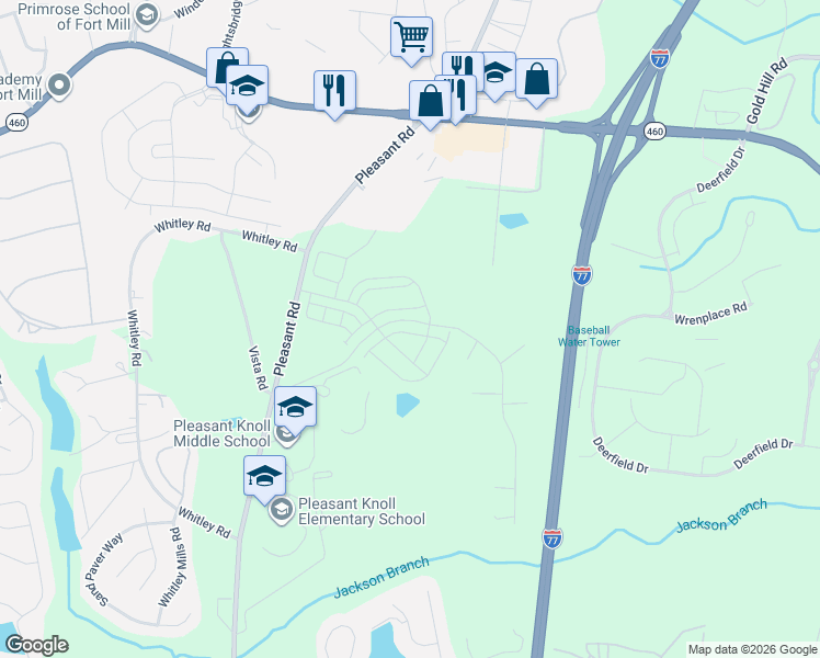 map of restaurants, bars, coffee shops, grocery stores, and more near 1935-2041 Vista Road in Fort Mill