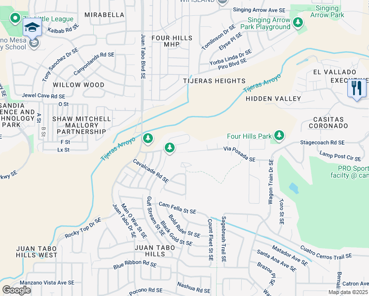 map of restaurants, bars, coffee shops, grocery stores, and more near 12028 Zanjero Road Southeast in Albuquerque