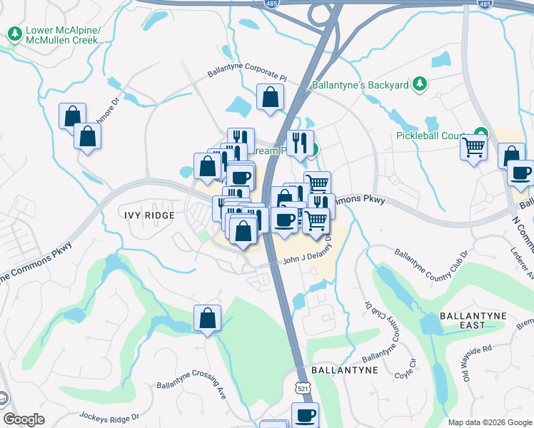 map of restaurants, bars, coffee shops, grocery stores, and more near in Charlotte