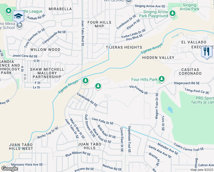 map of restaurants, bars, coffee shops, grocery stores, and more near 12028 Zanjero Road Southeast in Albuquerque