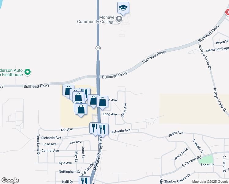 map of restaurants, bars, coffee shops, grocery stores, and more near 1803 North Avenue in Bullhead City