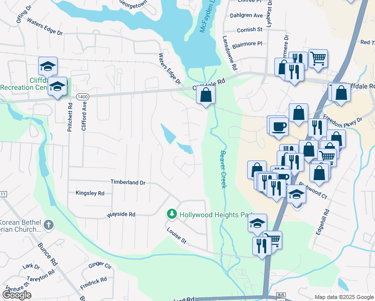 map of restaurants, bars, coffee shops, grocery stores, and more near 5787 Sonora Place in Fayetteville