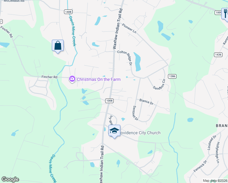 map of restaurants, bars, coffee shops, grocery stores, and more near 2119 Waxhaw Indian Trail Road in Indian Trail