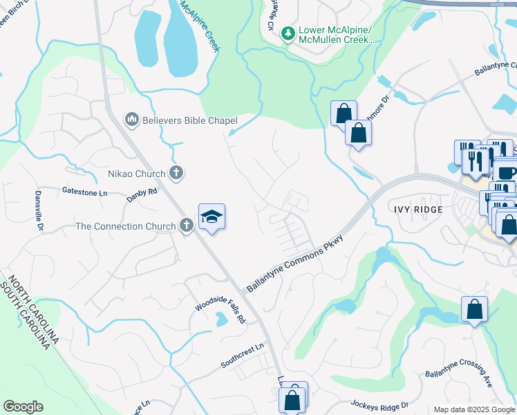 map of restaurants, bars, coffee shops, grocery stores, and more near 11218 Grahamwood Place in Charlotte