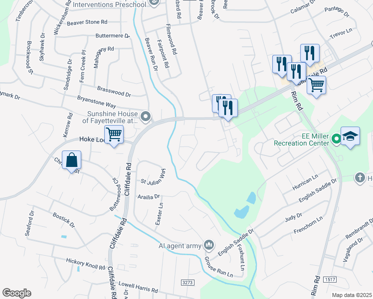 map of restaurants, bars, coffee shops, grocery stores, and more near 1026 Tyler Drive in Fayetteville