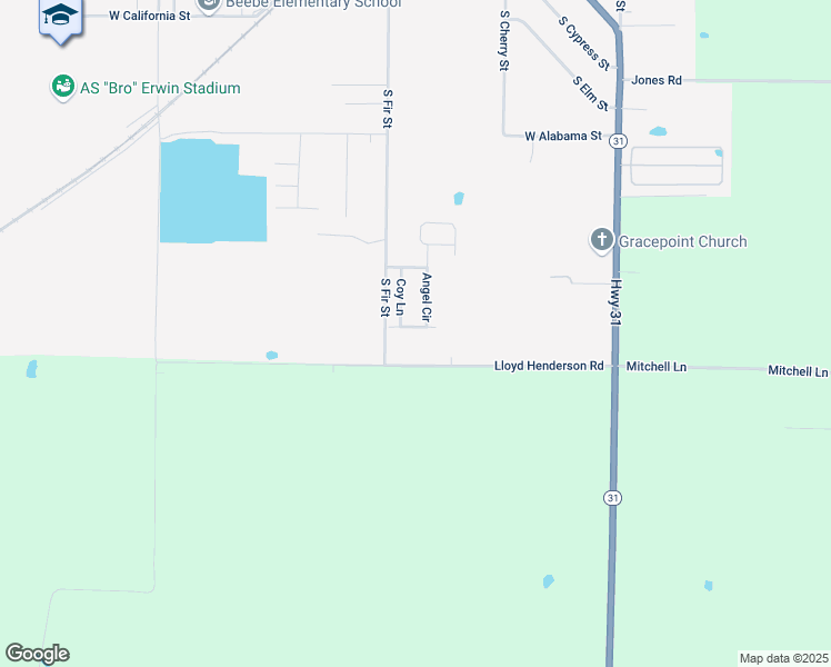 map of restaurants, bars, coffee shops, grocery stores, and more near 109 Baldwin Drive in Beebe