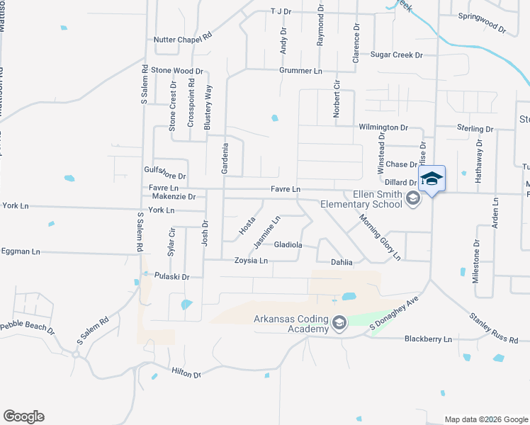 map of restaurants, bars, coffee shops, grocery stores, and more near 2615 Apple Blossom Lane in Conway