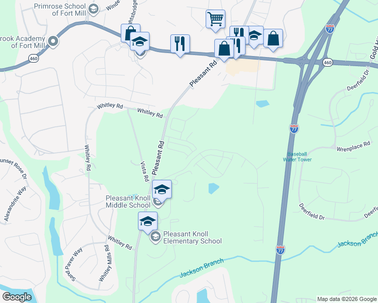 map of restaurants, bars, coffee shops, grocery stores, and more near 1801-1933 Vista Rd in Fort Mill
