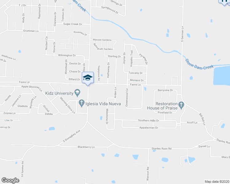 map of restaurants, bars, coffee shops, grocery stores, and more near 1640 Arden Lane in Conway