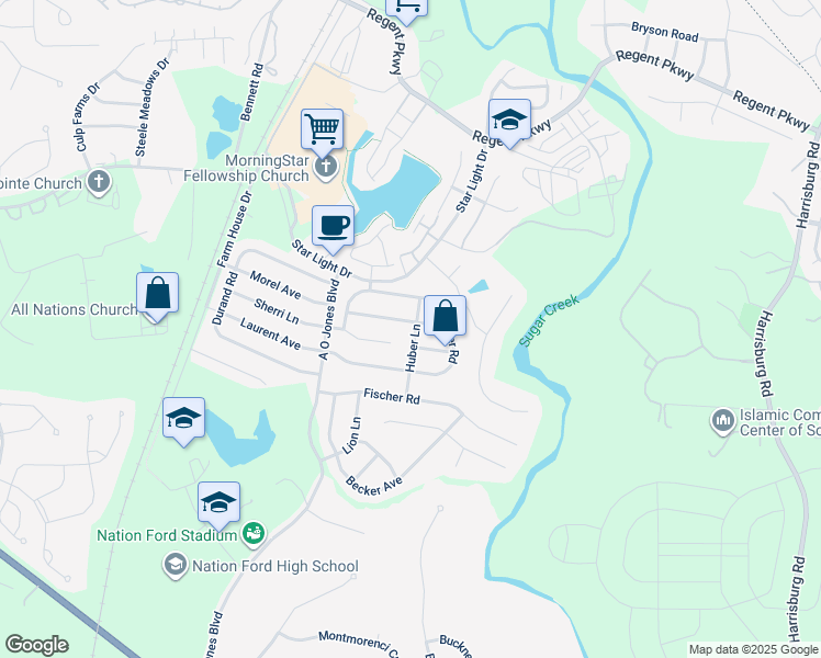 map of restaurants, bars, coffee shops, grocery stores, and more near 1148 Wagner Avenue in Fort Mill
