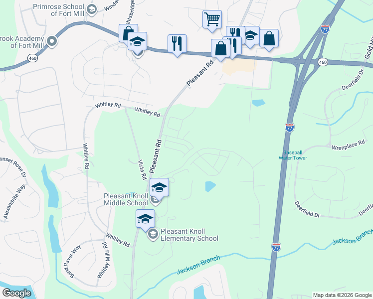 map of restaurants, bars, coffee shops, grocery stores, and more near 1801-1933 Vista Rd in Fort Mill