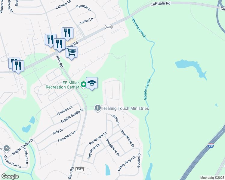 map of restaurants, bars, coffee shops, grocery stores, and more near Water Leaf Drive in Fayetteville