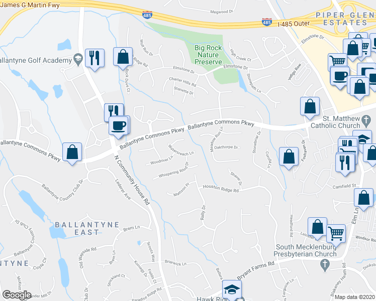 map of restaurants, bars, coffee shops, grocery stores, and more near in Charlotte