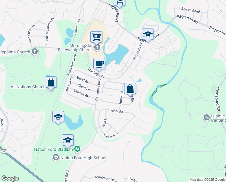 map of restaurants, bars, coffee shops, grocery stores, and more near 1128 Wagner Avenue in Fort Mill