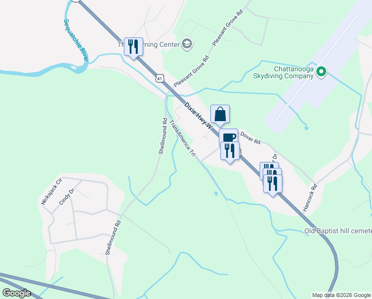 map of restaurants, bars, coffee shops, grocery stores, and more near 1294 Anderson Ridge Road in Jasper