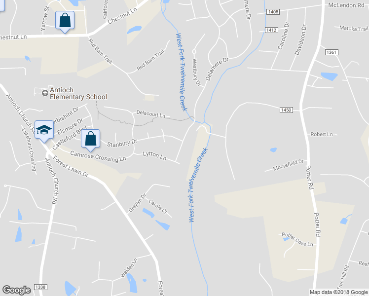 map of restaurants, bars, coffee shops, grocery stores, and more near 2110 Delamere Drive in Matthews