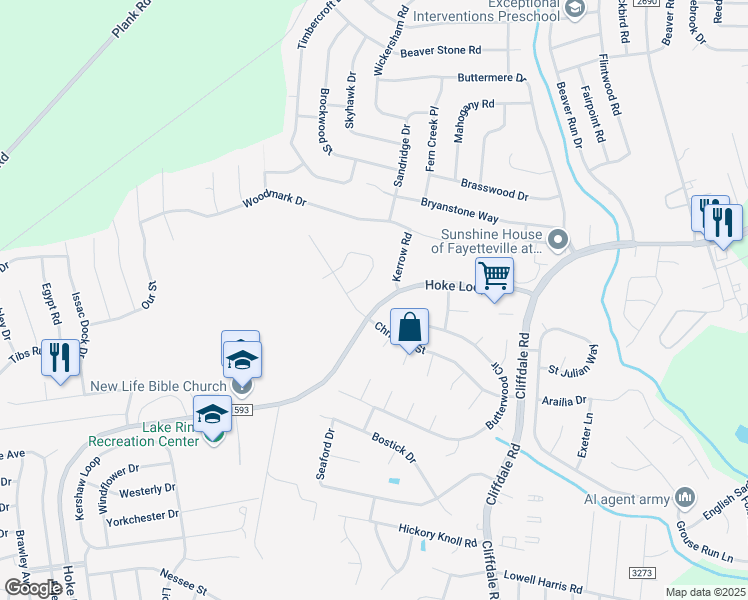 map of restaurants, bars, coffee shops, grocery stores, and more near 1180 Hoke Loop Road in Fayetteville