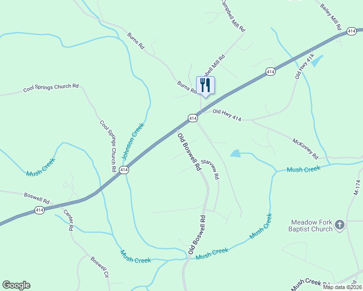 map of restaurants, bars, coffee shops, grocery stores, and more near 72 Old Boswell Road in Travelers Rest