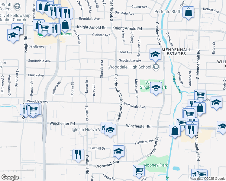 map of restaurants, bars, coffee shops, grocery stores, and more near 4971 Churnak Cove in Memphis