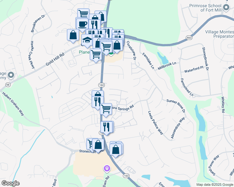 map of restaurants, bars, coffee shops, grocery stores, and more near 806 Gentlewinds Court in Fort Mill
