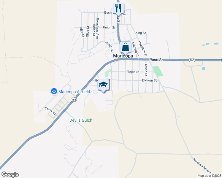 map of restaurants, bars, coffee shops, grocery stores, and more near 955 Stanislaus Street in Maricopa