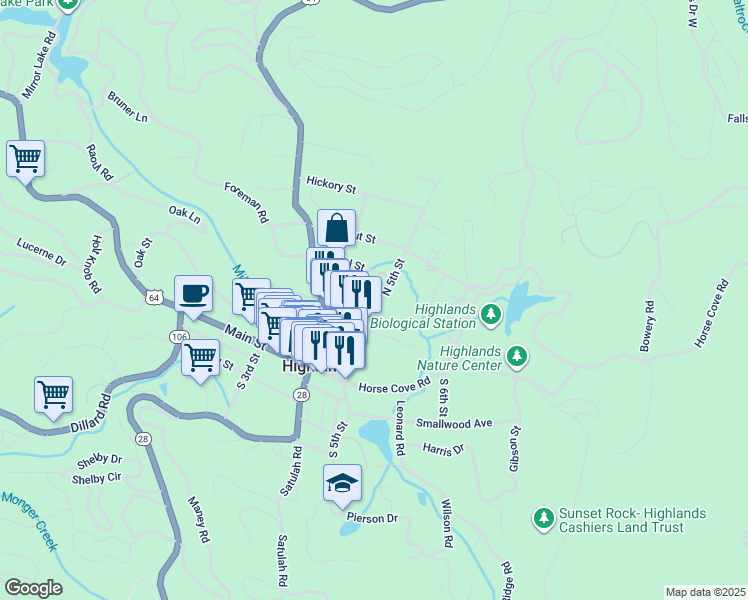 map of restaurants, bars, coffee shops, grocery stores, and more near 510 North 5th Street in Highlands