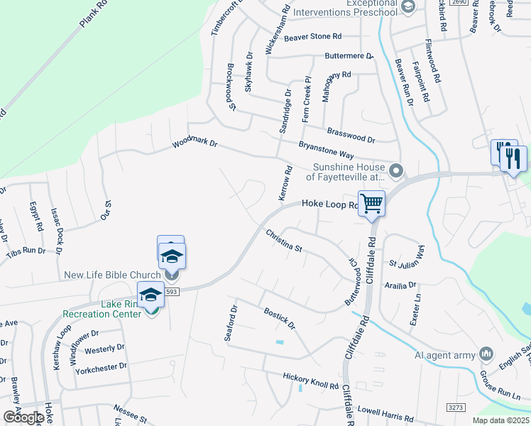 map of restaurants, bars, coffee shops, grocery stores, and more near 1180 Hoke Loop Road in Fayetteville